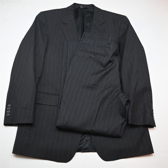 Jos A Bank 43L 36x30 Gray Striped 100% Wool Mens Jacket Pants Suit